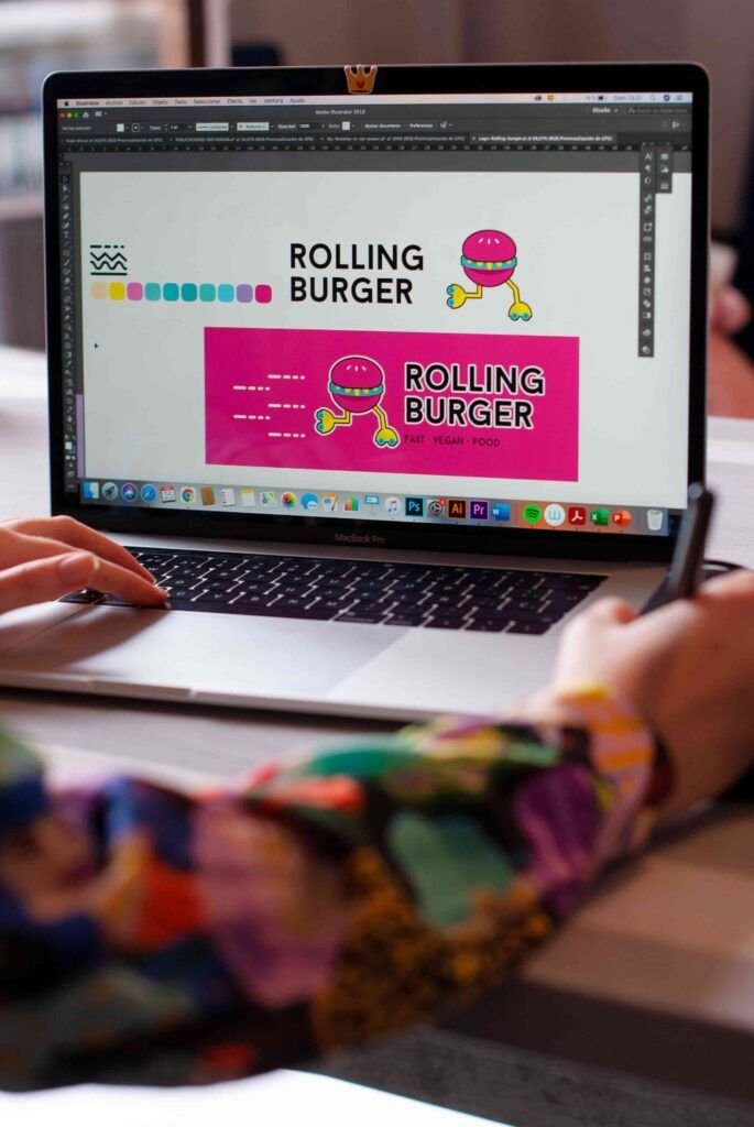 Diva ilustrada creando la imagen corporativa de una hamburguesería