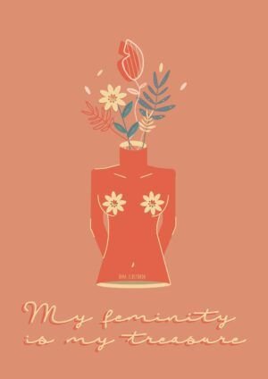 Ilustracion feminista con cuerpo florecido hecha por diva ilustrada