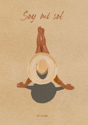 Ilustracion de verano mujer en la playa con frase soy mi sol hecha por diva ilustrada