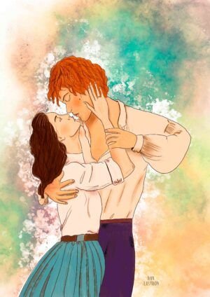 Ilustracion de Outlander Jamie y Claire Fraser hecha por diva ilustrada