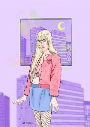 Ilustracion de chicas japonesas Saiko con la ciudad de Tokio hecha por diva ilustrada