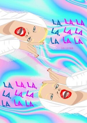 Ilustracion en vectores de Kylie Minogue con colores holograficos