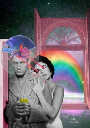 Collage orgullo lgtbiq+ Paul Newman y Elizabeth Taylor para decoracion