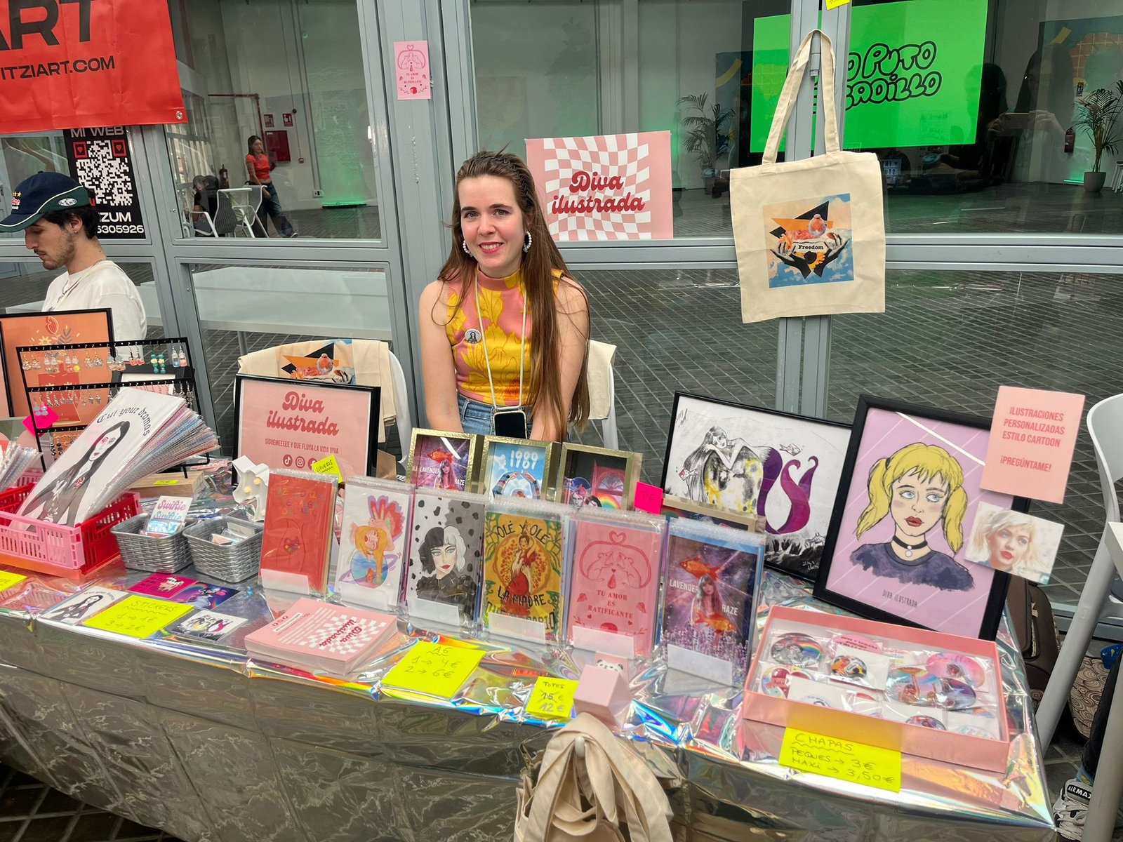 Diva ilustrada en un stand en otro puto mercadillo Madrid