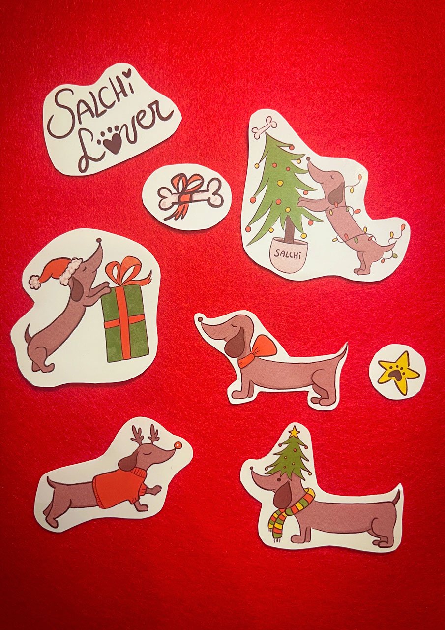 Pack stickers perros salchicha Navidad