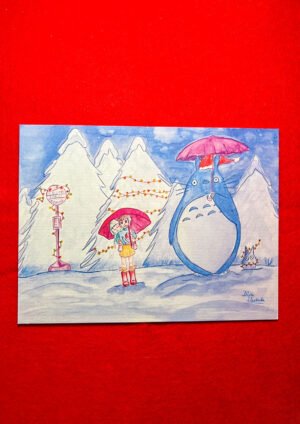 Postal de Navidad inspirada en Totoro de Estudio Ghibli