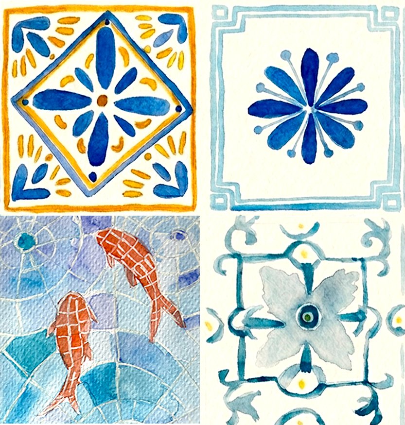Mosaicos pintados en acuarela por Diva Ilustrada