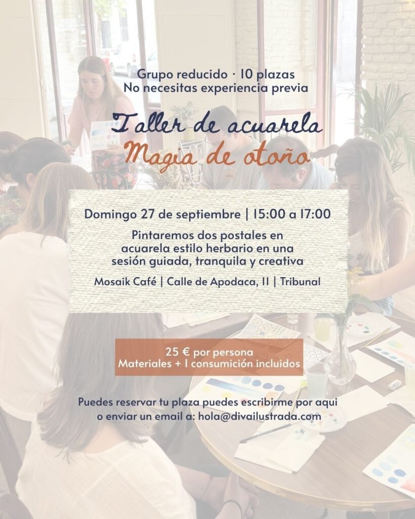 Cartel taller de acuarela otoñal en Madrid